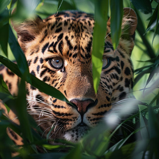Amur leopard in solitary moment among foliage