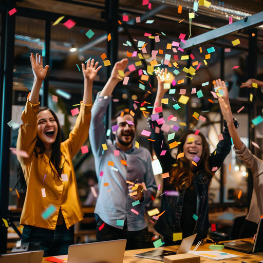 Startup team celebrating successful project completion