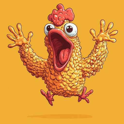 Humorous caricature of a chicken wing with human characteristics