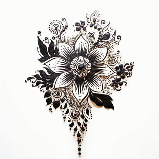 Black and white henna flower design