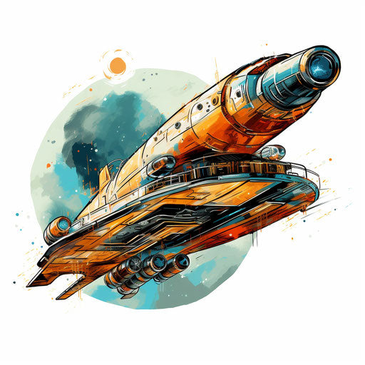 Spaceship drawing in the manner of an oil painting