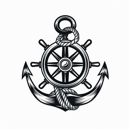 Sailor knot and wheel navy tattoo in minimalist lines