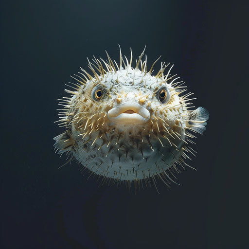 Puffer fish gliding in the twilight zone of the ocean