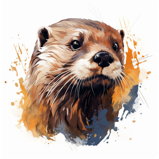 Otter illustration in the style of Chiaroscuro Art, white background
