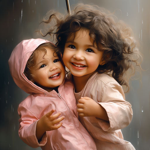 Cheerful kids in the rain