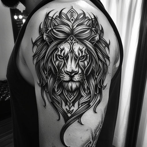 Lion tattoos for men with medieval fantasy