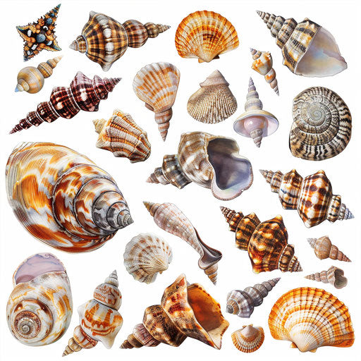 Shells clipart in a photo realistic style on white background