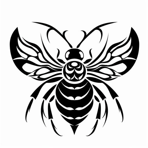 Tribal bumble bee tattoo design, black lines and shapes