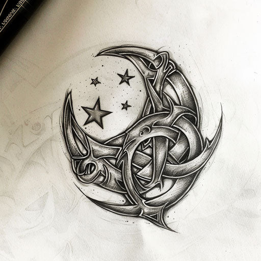 Traditional Celtic knot tattoo design with moon and stars motif