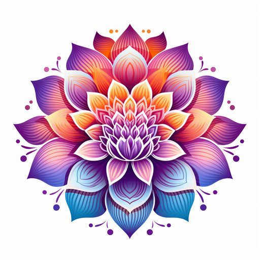 Blue purple lotus flower print, light orange and red style