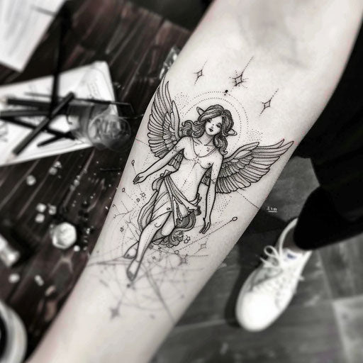 Sketch of celestial Virgo constellation with angelic wings