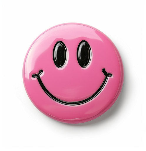 Pink smiling face clipart, white background, no shadow or text