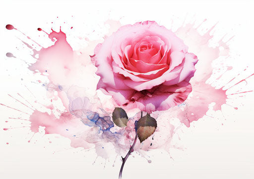 Pink rose on white background, angura kei style, floral explosions
