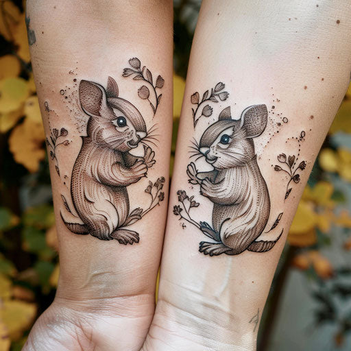 Matching best friend tattoos in the style of Steve Sack featuring funny animals