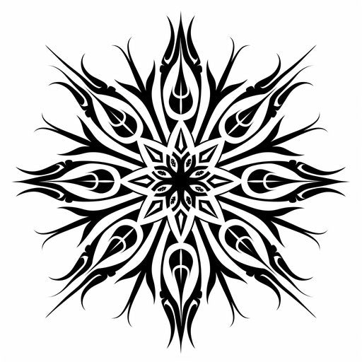 Clipart style tattoo sketch of a tribal snowflake in monochrome