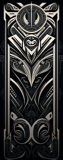 Black tribal designs on an album cover with frame, black and white realism 37:93
