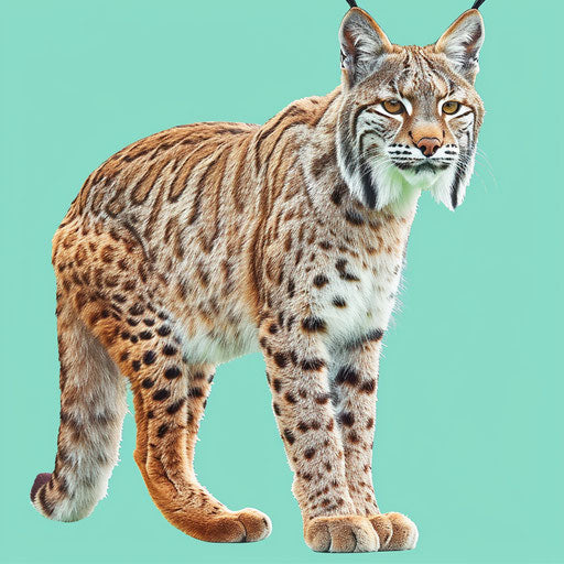 Photo realistic bobcat illustration on a flat serene aqua background