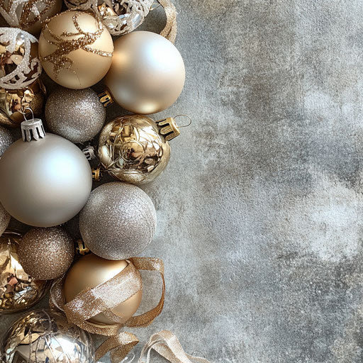 Border of elegant Christmas baubles in gold and silver