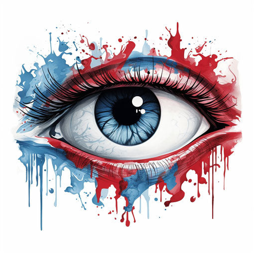 Shiny red and azure eyes on white background