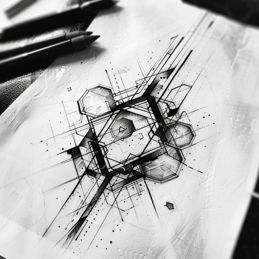 Abstract flat tattoo design with hexagon and geometric shapes
