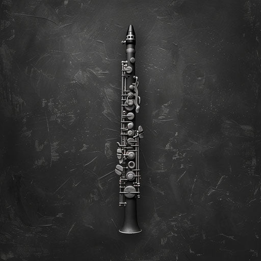 Clarinet clipart rendered in a realistic style on a flat, dark charcoal background