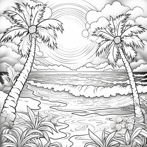 Beach sun coloring pages beach sun color page, precisionist style, captivating scenes
