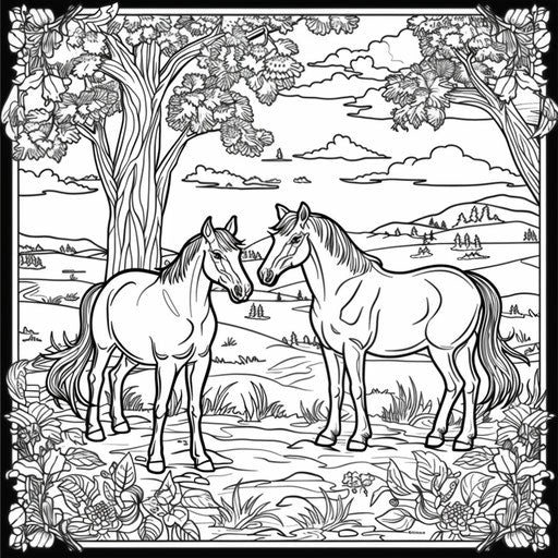 Horses playing together in a pasture