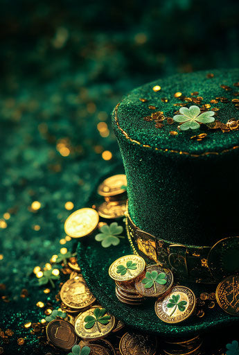 Green hat with gold coins and shamrocks, phone background
