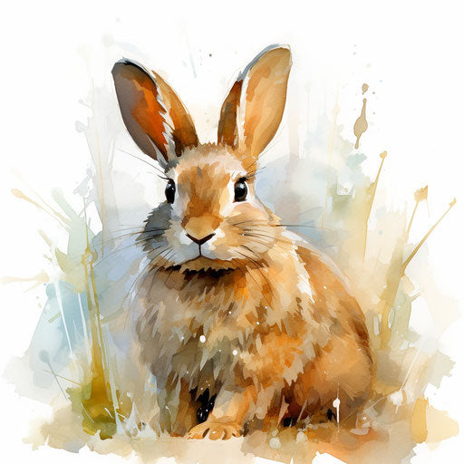 Rabbit clipart in the style of oil painting, on white background