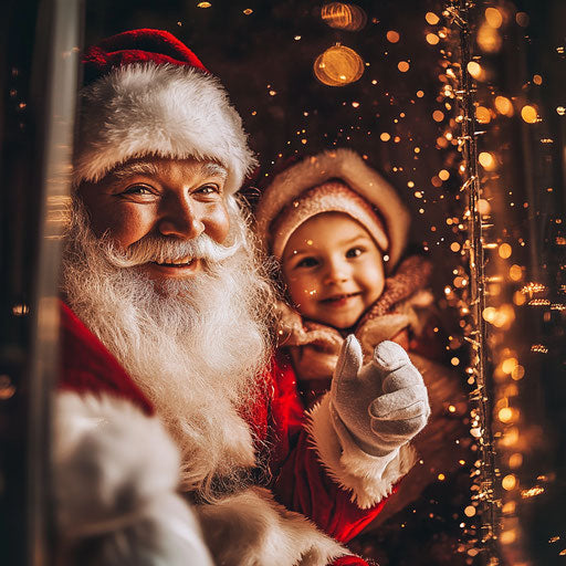 Santa Claus winking at a child by the window