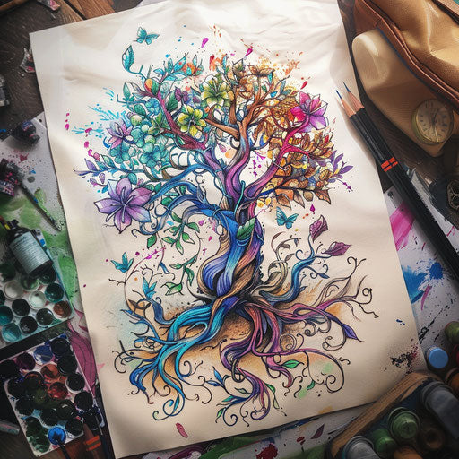 Neo-traditional tree of life tattoo sketch