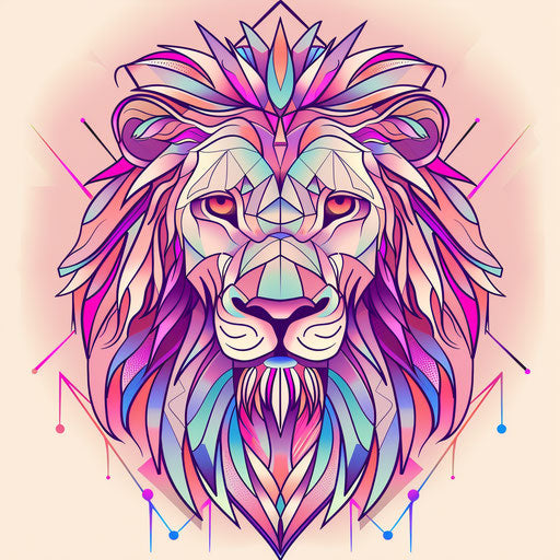 Judean Lion of the 80s with pastel colors and geometric shapes