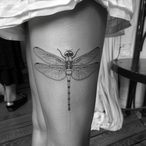Dragonfly outline tattoo, Maria Sibylla Merian style