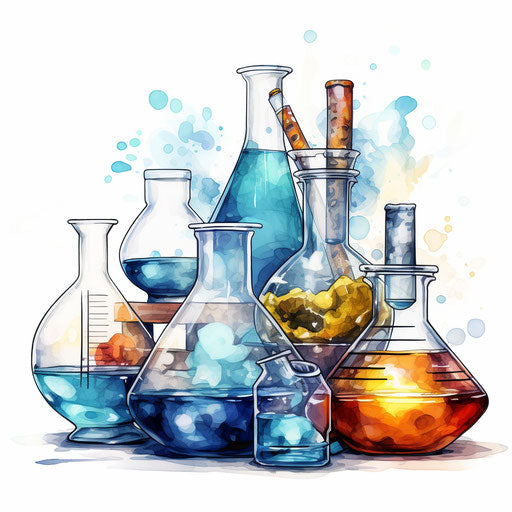 Chemistry clip art in the style of Oil painting, on white background
