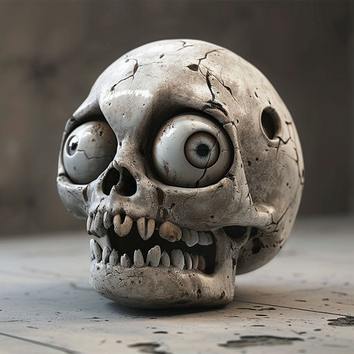 Spooky skull model with eyes, in the style of animated gifs, whimsical humor