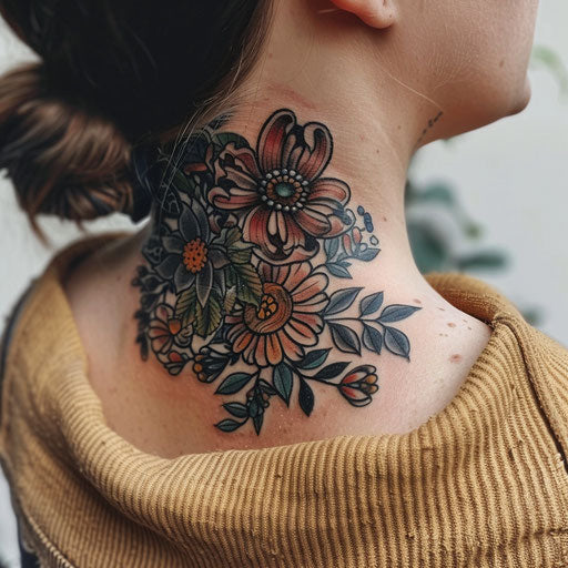 Neck tattoos for females with floral designs