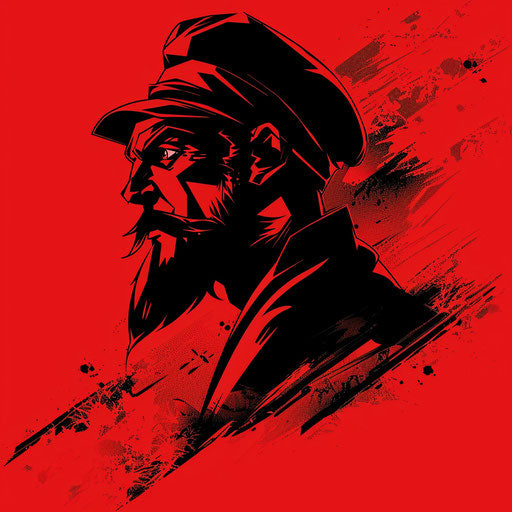 Heroic flat tattoo sketch of a Russian mafia hero, red and black design