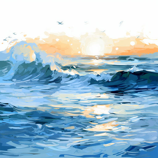 Sea illustration in the style of Impressionistic Art, on white background