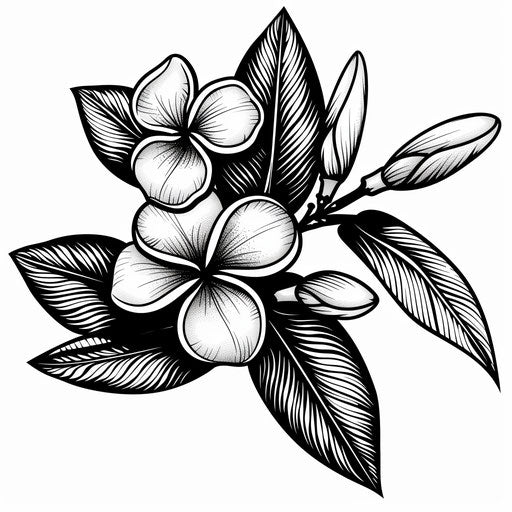 Crisp clipart of plumeria in modern monochrome