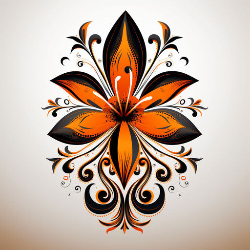 Tribal flower lily tattoo cross cartoon style orange black
