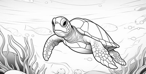 Coloring page of a cute sea turtle