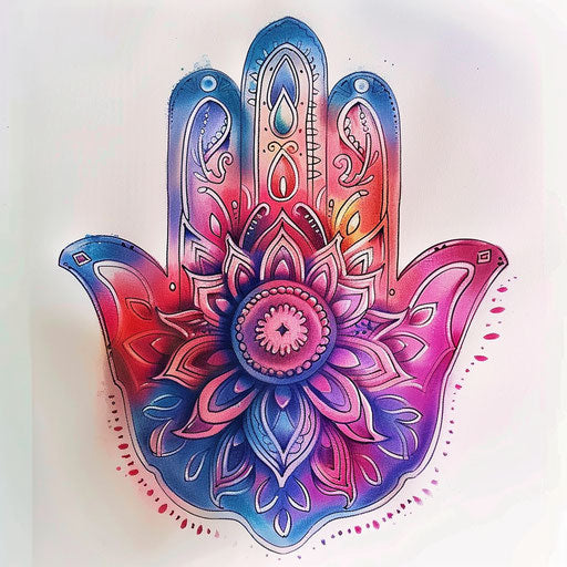 Contemporary hamsa tattoo drawing with pastel shades
