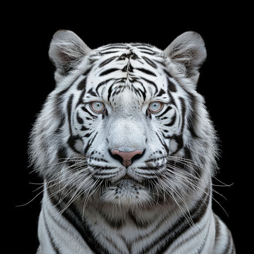 White tiger, symmetrical face, looking at camera, isolated on black