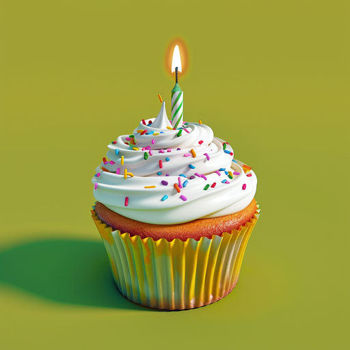 Birthday cupcake clipart against chartreuse background