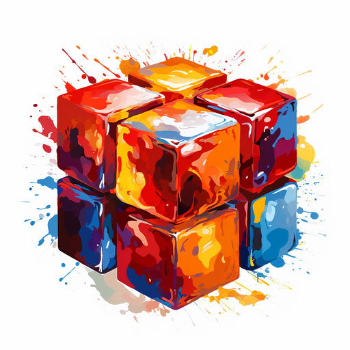 Cube clipart in Oil painting style on white background