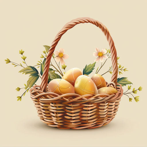 Easter basket on random flat vintage background