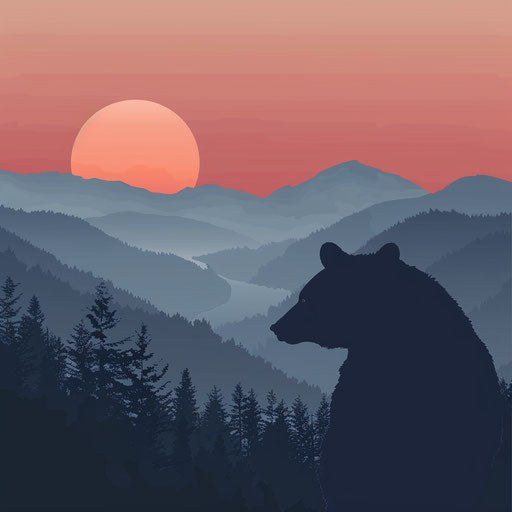 Illustration of a black bear in the Great Smoky Mountains at sunset