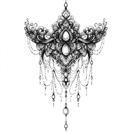 Elegant upper arm tattoo design with lace and pearls