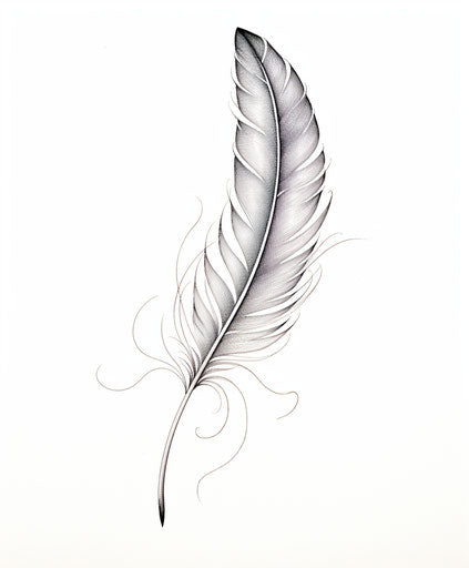 Elegant feather in contour, tattoo pen drawing