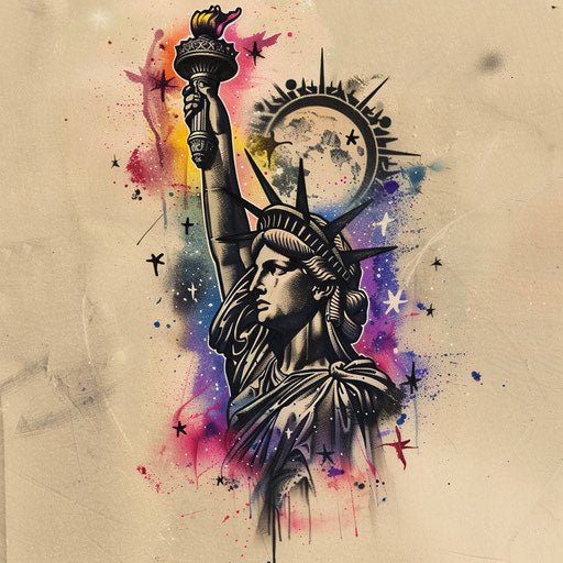 Mystical sketch of a tattoo of the Statue of Liberty